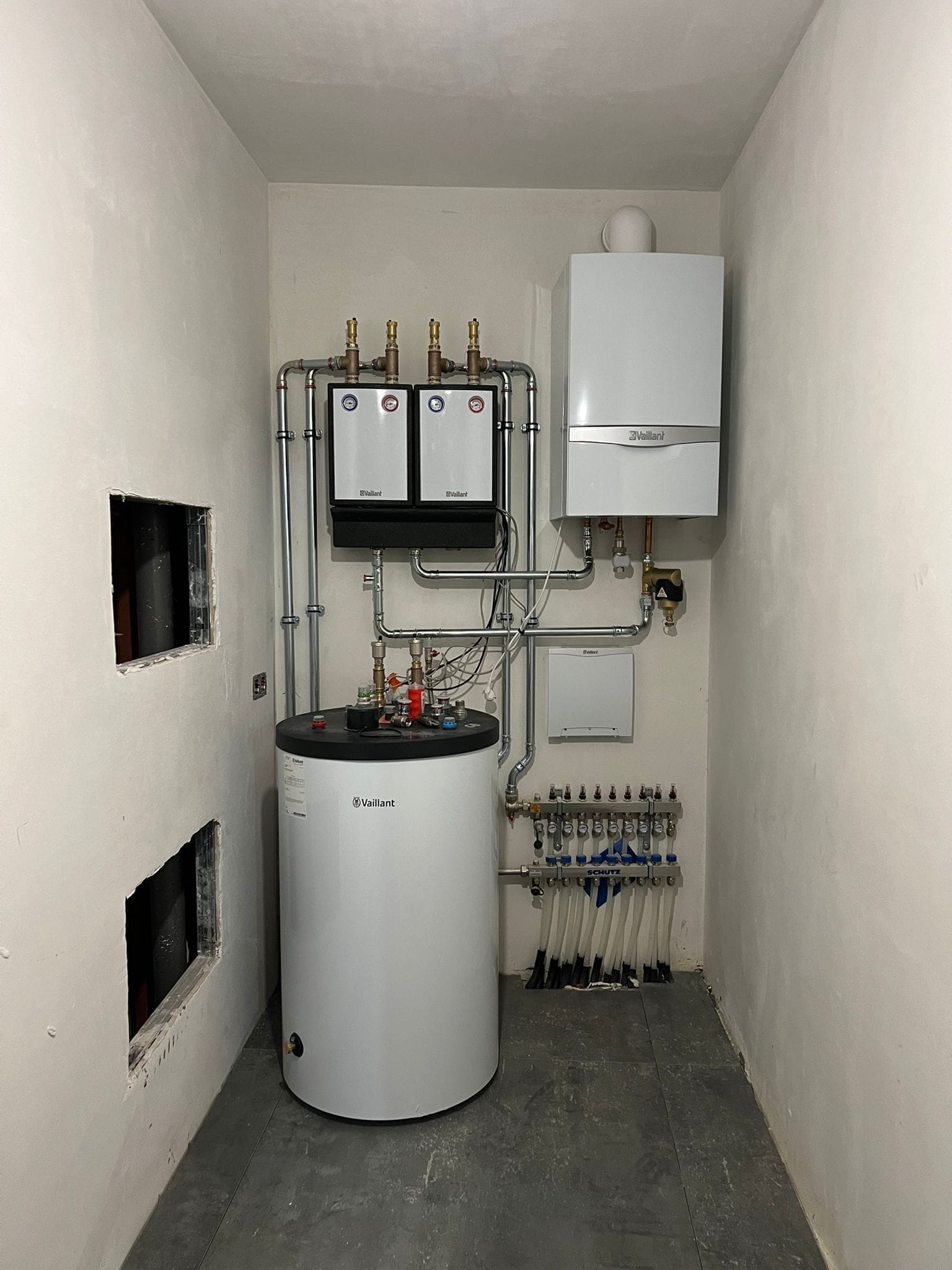 Installation complète chauffage sol avec boiler et régulation