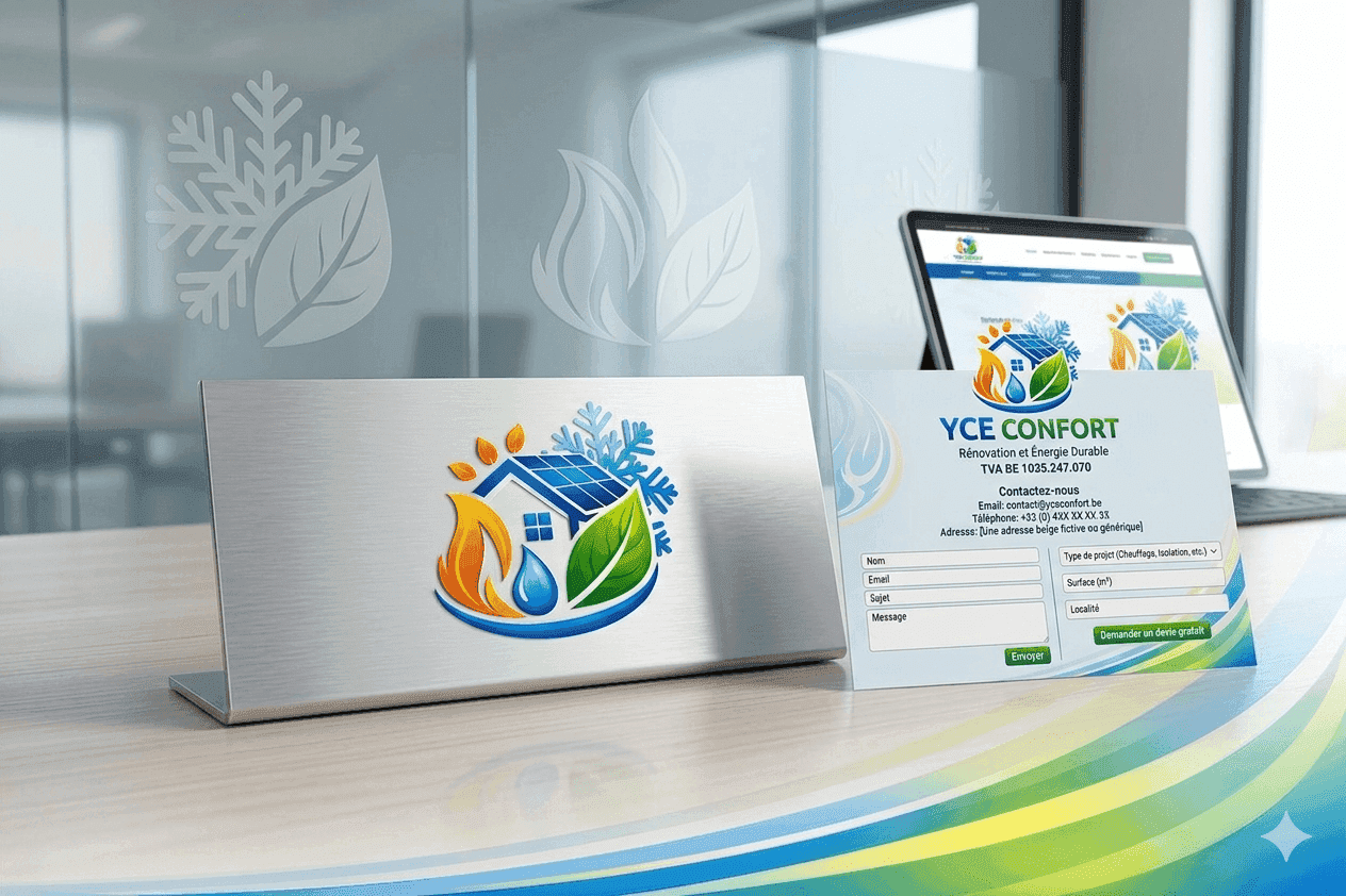 Visuel de contact Yce Confort avec identité graphique et formulaire de demande